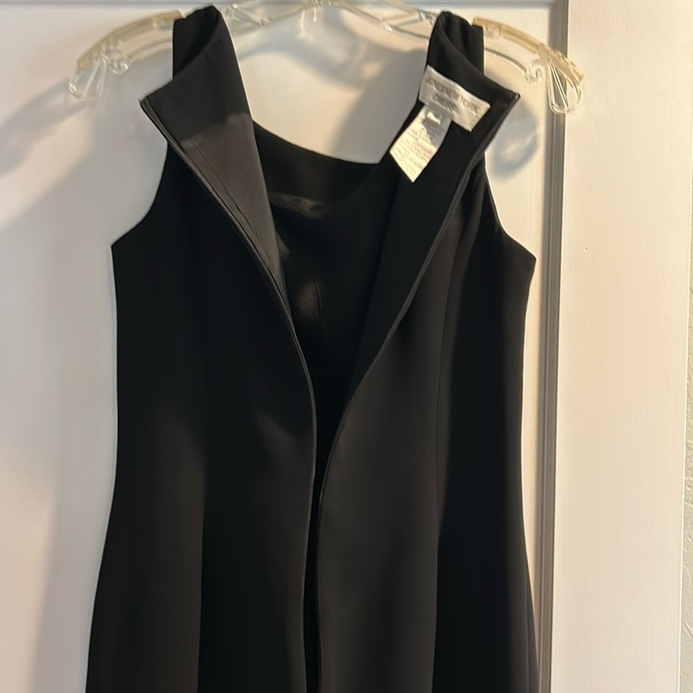 Black poly knee length sheath with subtle bead work